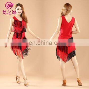 New arrival sexy tassel red and black stage latin dance costume dress for women L-7096#