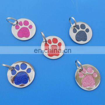 Pet ID Tags Round Glitter Dog Paw Disc Pet Tag Design 25mm