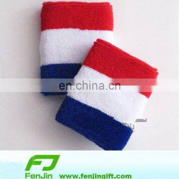 terry blue white red striped wrist France country flag sweatband