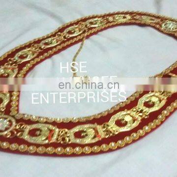 MASONIC REGALIA SHRINER GOLD FINISH METAL CHAIN COLLAR RED VELVET photo-2