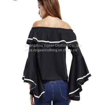 Off Shoulder Flare Sleeve Fashionable Loose Top Blouse photo-5