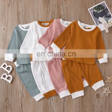 2020 autumn children's clothes hang striped cloth solid color 2-piece set AliExpress fashion European beauty set long-sleeved bo