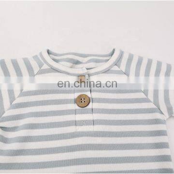 Striped Organic Cotton Rib Knitted Pajama Set For Baby