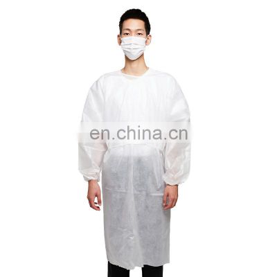 Ppe Level 2 level 3  White Waterproof  breathable Disposable PP Isolation Gown Apron with PE/TPU Coating