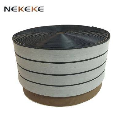 NEKEKE 25 Meter Roll 200mm Wide Gray + Black Lines composite PVC decking Boat Yacht deck