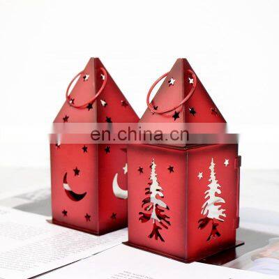 Vintage Red Candle Lantern Christmas Mini Lantern Retro Lantern Candlestick Decoration For Festival Celebration