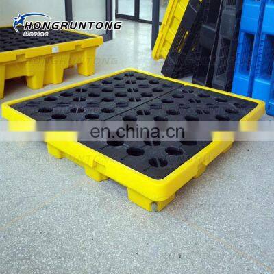 High Density Polyethylene Low Profile 4 Drum Spill Containment Pallet Low Profile With Deck