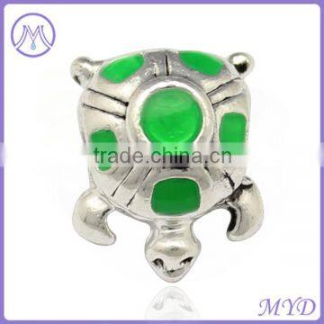 925 sterling silver green enamel turtle bead charm for DIY European charms bracelet