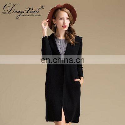 High Quality 100% Cashmere Knitted Coat Long Hooded Cardigan With Casual Style Solid Pattern for Winter Season photo-5