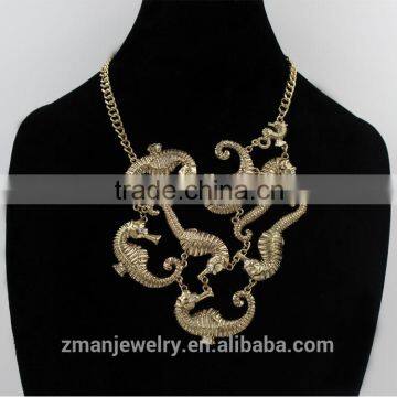 2016 New Arrival Fashion Multi Gold Sea Life Pendant Statement Necklace