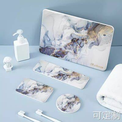 Bathroom Accessories Highly Absorbent Quick Dry Marble Diatomite Stone Bath Mat Set photo-2