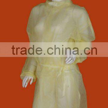 Disposable non woven PP yellow isolation gown elastic waist surgeon gown 25gsm