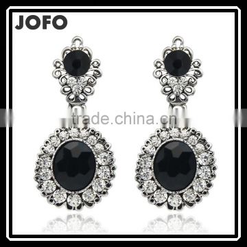 2016 Latest Style Black Crystal Silver Tone Oval Drop Earrings DRJ0586