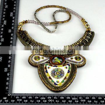 2016 colorful collar, bohemian applique trimming, beads tassel necklace for wholesale