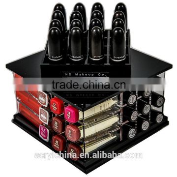 Customized Rotating black Acrylic Lipstick Holder, many Slots Acrylic Spinning Lipstick Tower