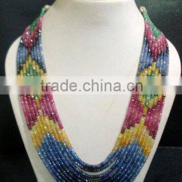 9-strand Multi Sapphire Gemstone Jewelry Necklace