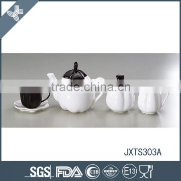 white and black Pumpkin shape teaset 15pcs, Tea set of 6 cup and saucer