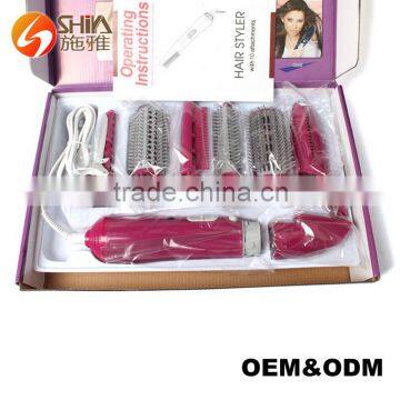 8 In 1 Professional Hot Pink Infrared Hair Dryer Straightener Curler With Air Styler Brush Set