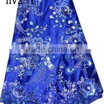 HV2-1 royal blue wholesale high quality african velvet lace nigeria velvet laces