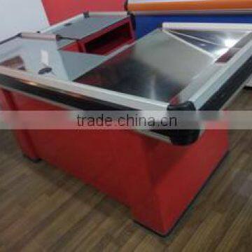 Supermarket Store Stainless Cash Counter With Conveyor Belt