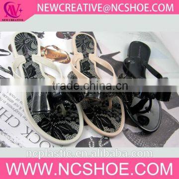 latest thong women flip flop jelly slipper with lace and bowknot