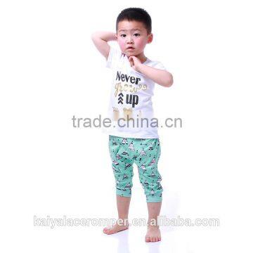 Boys Boutique Clothing 2016,Glitter Short Sleeve Top and Green Harem Pant Boy Clothing Set