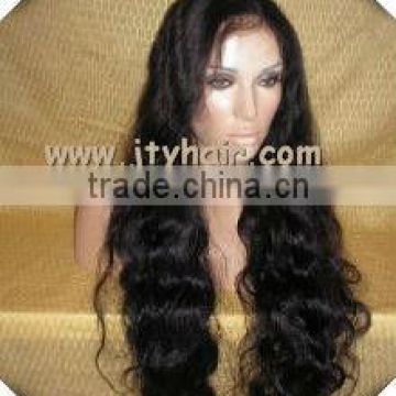 Hot Beauty 12-32incehs #1B Wavy, Bleached Knots, Peruvian virgin hair Full lace wig