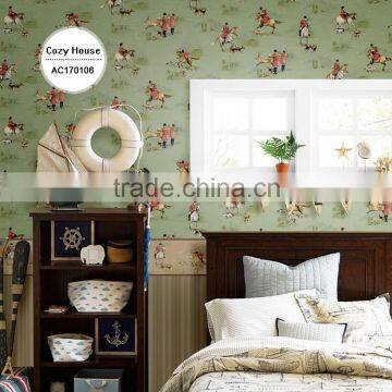 Stock Printing Non Woven Wallpaper, Vivid Blue Cartoon Horses Wall Paper for Boys Room , Nice Wall Sticker Wholesale photo-2