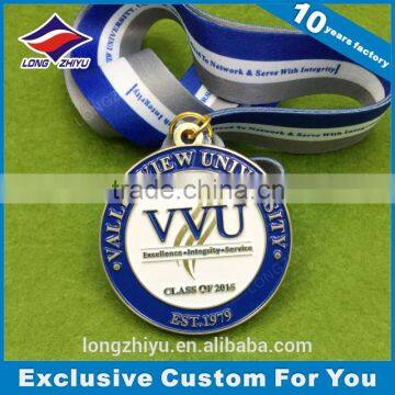 Free design wholesale soft enamel school commemorative medal with silk ribbon