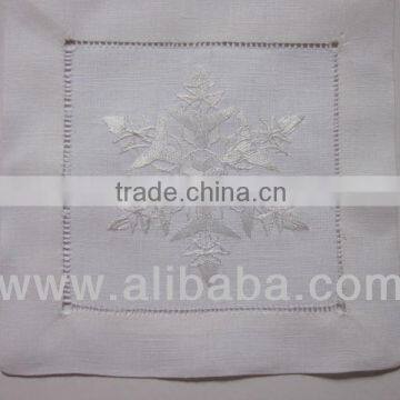 100% Linen Hand Embroidery Coaster Snow Flake Pattern