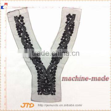 2016 JND Wholesale Machine-Made Black Beaded Applique Beaded Fabric