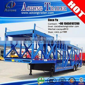 AOTONG 2 axles skeletal vehicle transporting truck trailer type car carrier trailer for sale