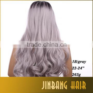 Best selling cheap cosplay wig synthetic hair wig 24 inch 1B Ombre Silver Grey Lace Front Wigs