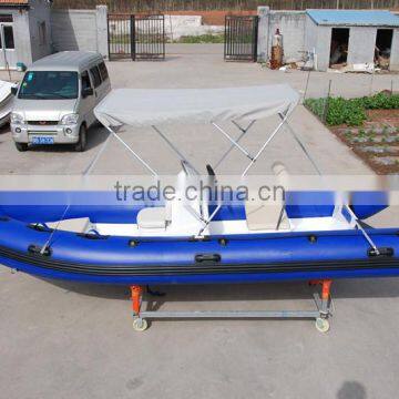 4.7m blue Fibreglass Inflatable Boat for water sports with stainless steel sunshade