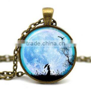 Full moon and bird Time Gem Jewelry Necklace Glass Cabochon Necklace DIY Jewelry photo glass dome jewelry