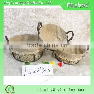 Factory wholesale round wire storage basket shopping basket with handles & liner