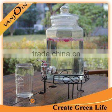 4L Octagon Glass Storage Jar With Glass Mushroom Lid With Tap