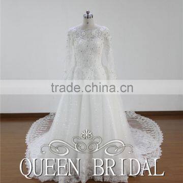 Long Sleeve Appliqued Lace Crystal Beaded Arabic Wedding Dress For Muslim Woman Quality Choice photo-2