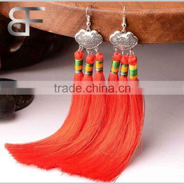 National style Longevity lock pink green Tassels Drop Earrings for Women