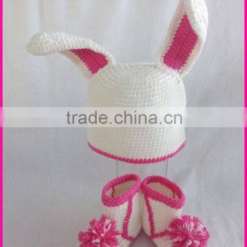 Custom Cute handmade crochet rabbit hat and shoes set newborn baby photography props