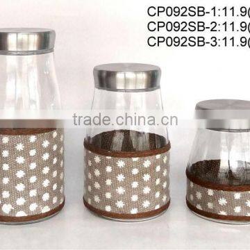 CP092SB round glass jar with weaved coating