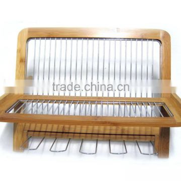 Folding Bamboo Dish Rack Dish Drying Holder Kitchen Sink Organizer