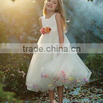 Simple Round Neck Layer Tulle Zipper Tea-Length Princess Flower Girl Dress ZX-025