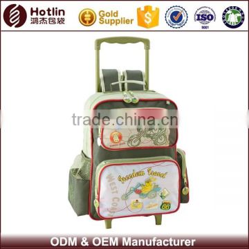 Green colored Student Backpack 2 Wheels Trolley Bag