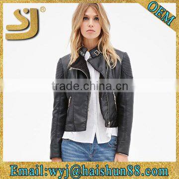 Wholesale pu fashion women leather winter motorbike jacket