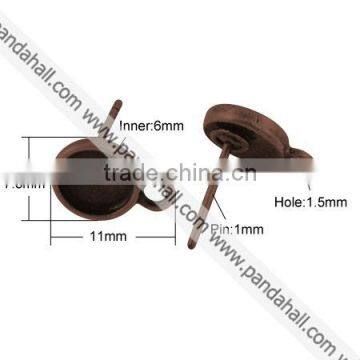 Tibetan Style Earstud Components, Red Copper(TIBE-A20143-R-FF)