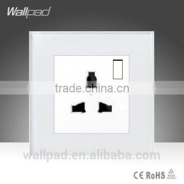 2015 China New Products Wallpad Luxury White Crystal Glass 1 Gang 3 Pin Universal Outlet Plug Wall Light Electric Switch Socket