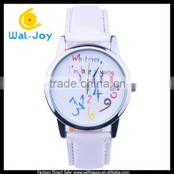 WJ-5472-2 black and white leather strap colorful dial vogue top sale woman hand watch