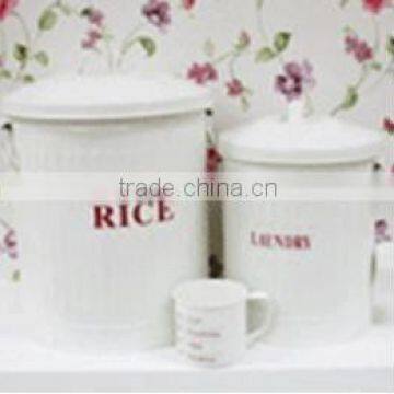 white metal seal rice canister