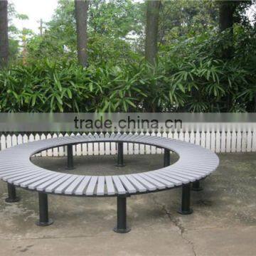 Outdoor wooden and iron garden tree bench without backrest